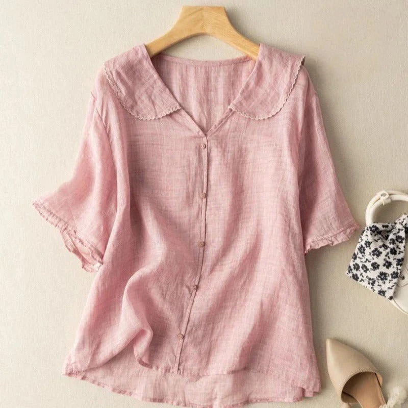 Valvra | Dames Blouse met Korte Mouwen en Peter Pan-kraag – Lichtgewicht Casual Zomertop