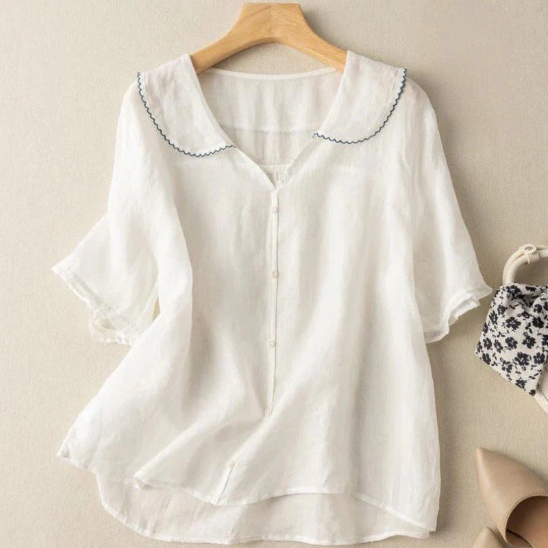 Valvra | Dames Blouse met Korte Mouwen en Peter Pan-kraag – Lichtgewicht Casual Zomertop