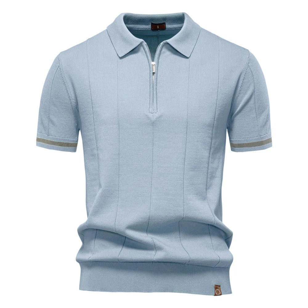 Daevor | Heren Ribgebreid Polo Shirt met Korte Mouwen en Kwartrits – Casual Business Polo Top