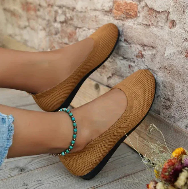 Comfera | Dames Gebreide Ballerina’s – Instapbare Poppen Schoenen, Lichtgewicht Ademende