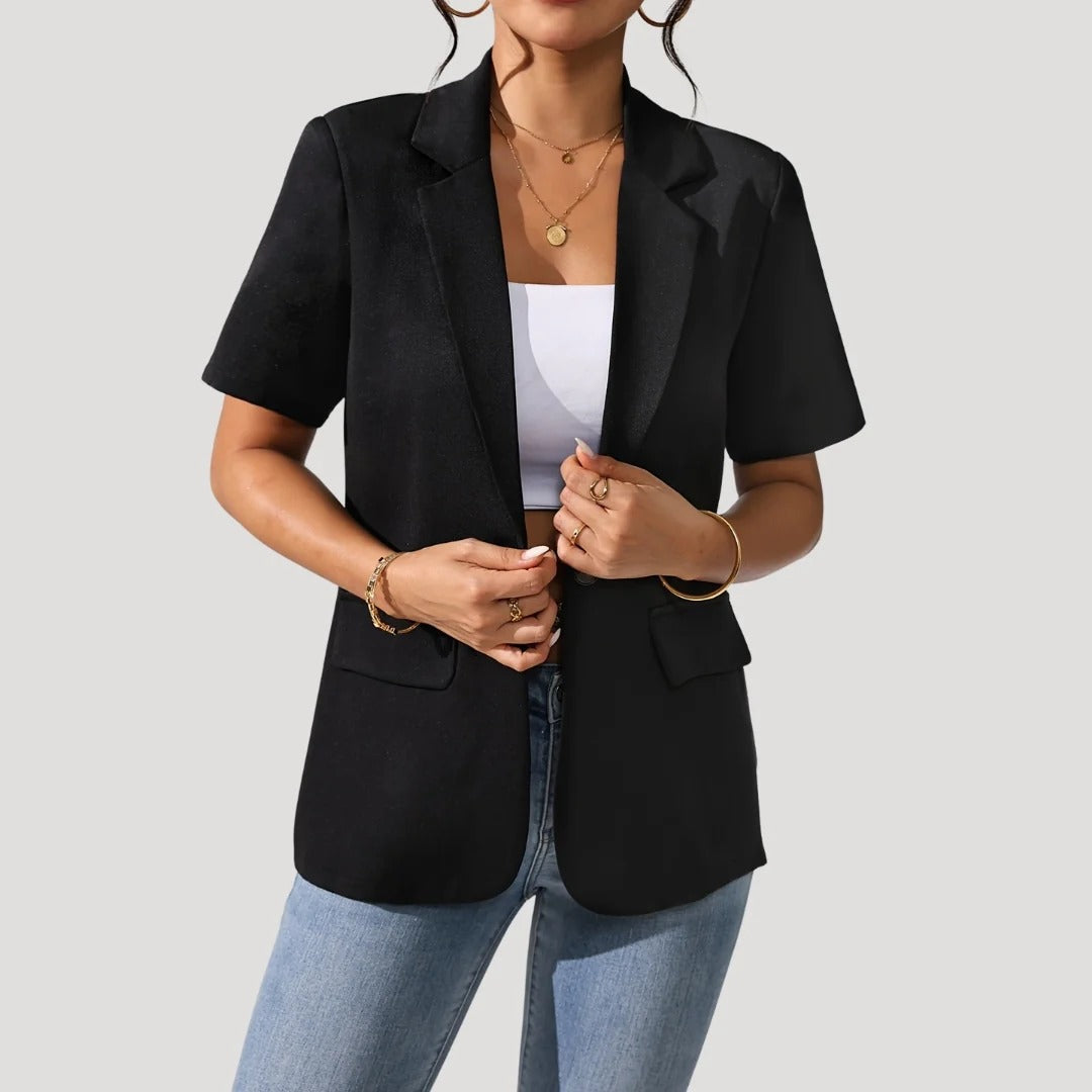 Nyzelle | Dames Blazer met Korte Mouwen – Getailleerd Heuplengte Jasje, Enkele Knoopsluiting