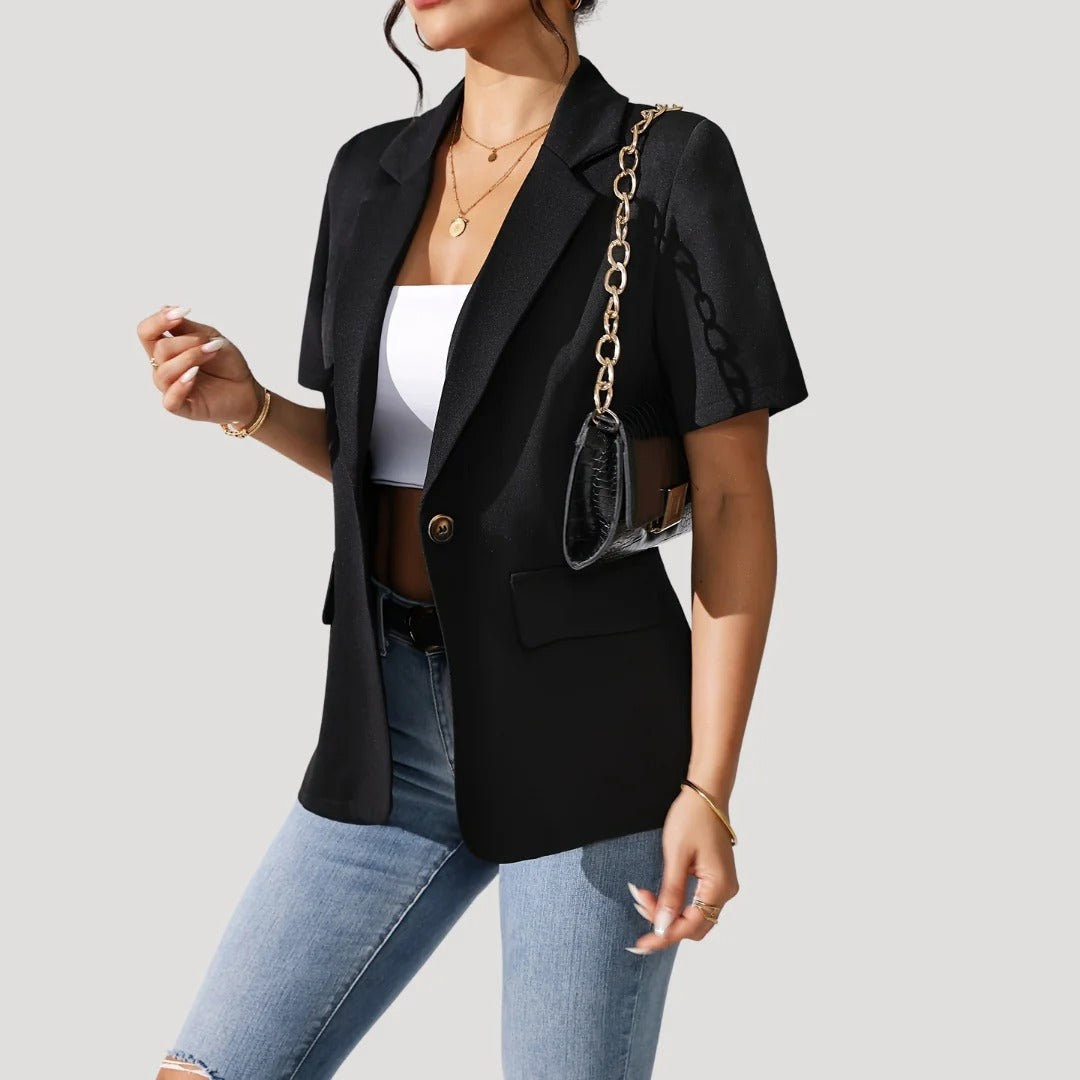 Nyzelle | Dames Blazer met Korte Mouwen – Getailleerd Heuplengte Jasje, Enkele Knoopsluiting