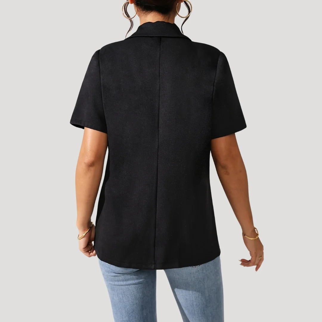 Nyzelle | Dames Blazer met Korte Mouwen – Getailleerd Heuplengte Jasje, Enkele Knoopsluiting