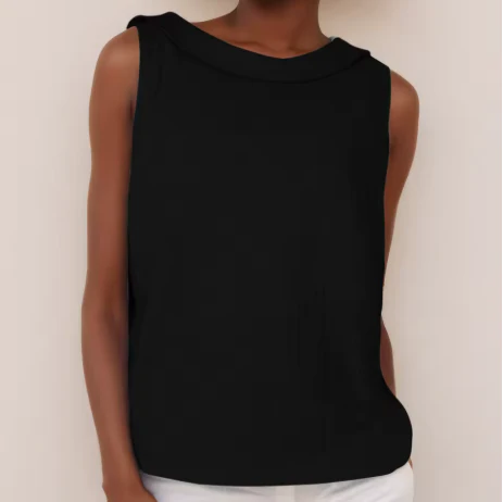Yelvyn | Dames Mouwloze Blouse – Opstaande Kraag, Elegant Casual Zomertop