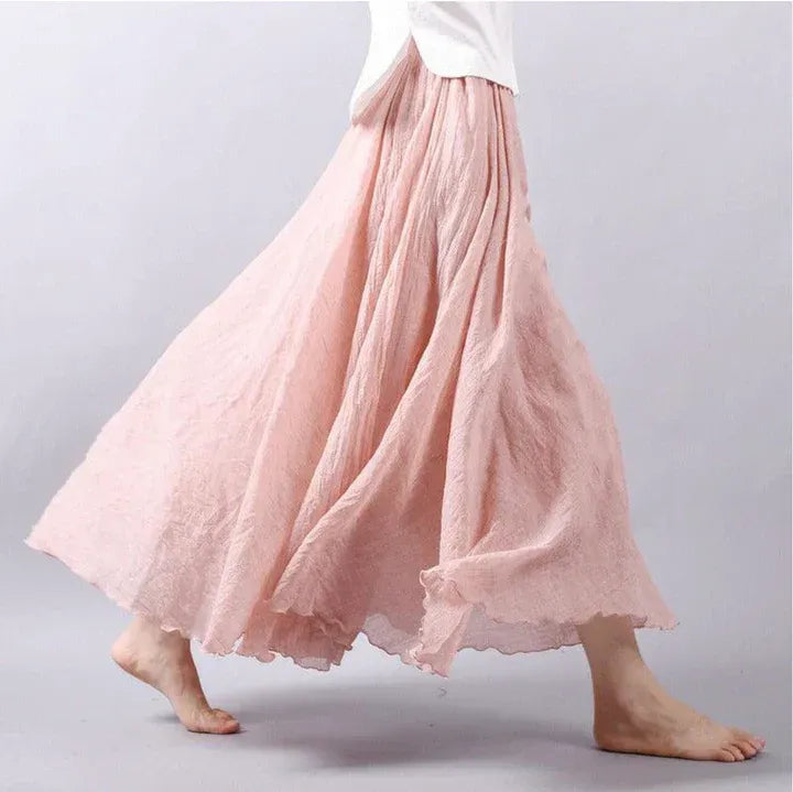 Elorisse | Dames High-Waist Maxi Rok – Zwierige A-lijn Lange Rok met Gekartelde Ruffle Zoom