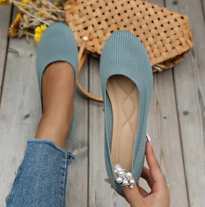 Comfera | Dames Gebreide Ballerina’s – Instapbare Poppen Schoenen, Lichtgewicht Ademende