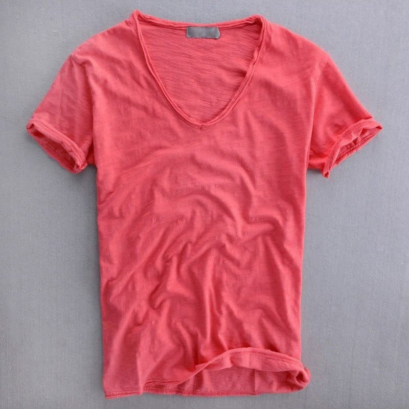 Orlanix | Heren Diepe V-Hals T-Shirt – Korte Mouwen Casual T-shirt van Katoenmix met Ruwe Halslijn