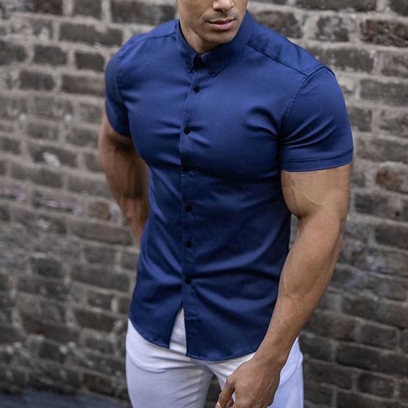Ryvian | Getailleerd herenoverhemd met korte mouwen – Casual overhemd met knopen en slank model
