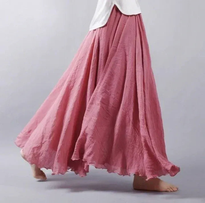Elorisse | Dames High-Waist Maxi Rok – Zwierige A-lijn Lange Rok met Gekartelde Ruffle Zoom
