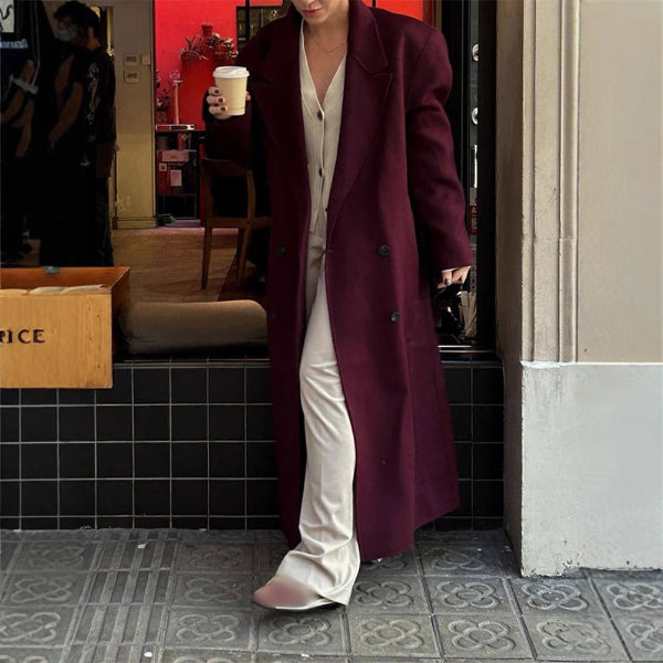 Anaritha | Women’s Long Wool-Blend Coat – Double-Breasted, Tailored Full-Length Winter Jacket