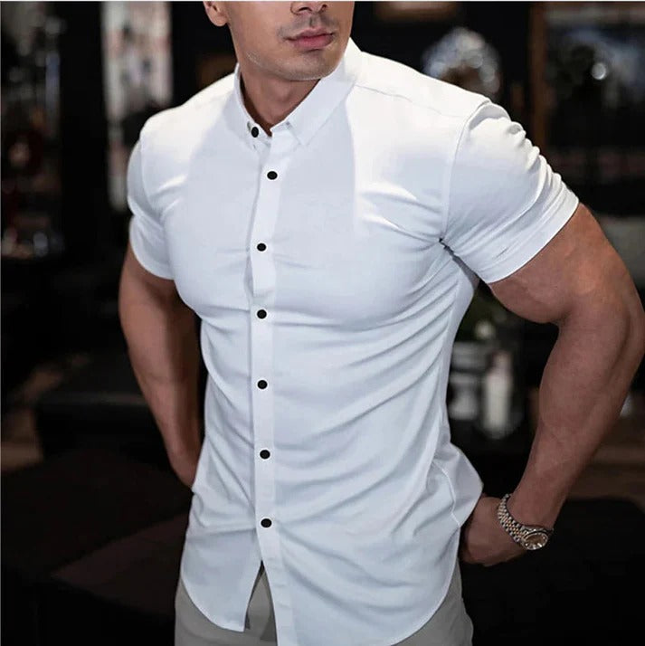 Ryvian | Getailleerd herenoverhemd met korte mouwen – Casual overhemd met knopen en slank model