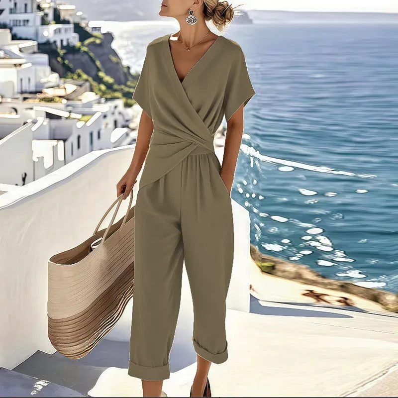 Valvielle | Wrap-Top & Hoge Taille Wijde Broek – 2-Delige Set voor Casual & Elegante Stijl
