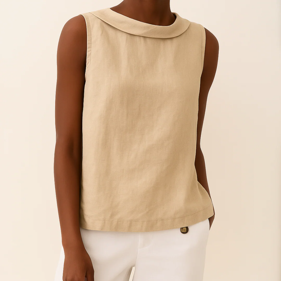 Yelvyn | Dames Mouwloze Blouse – Opstaande Kraag, Elegant Casual Zomertop