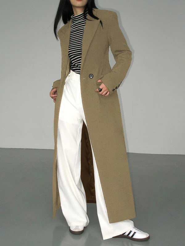 Anaritha | Women’s Long Wool-Blend Coat – Double-Breasted, Tailored Full-Length Winter Jacket