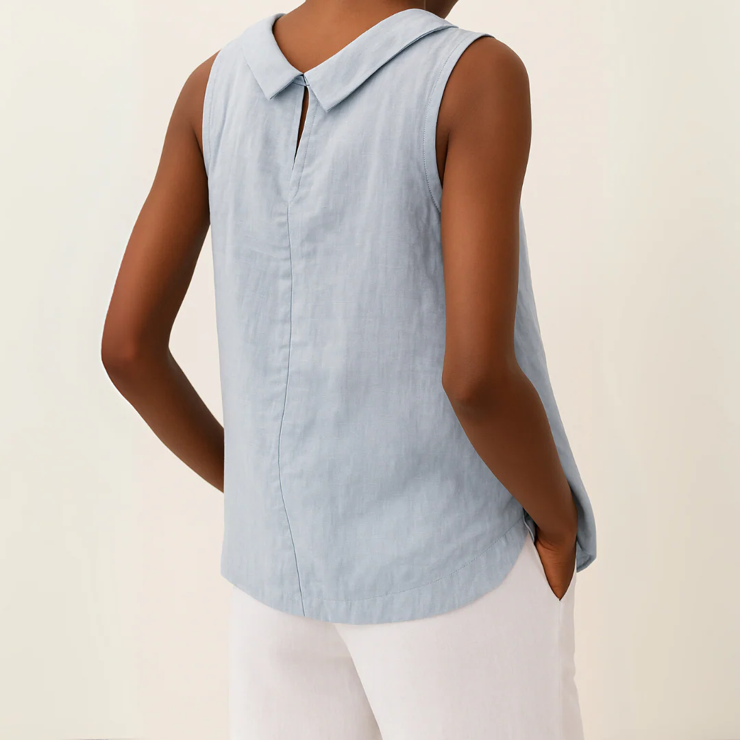 Yelvyn | Dames Mouwloze Blouse – Opstaande Kraag, Elegant Casual Zomertop