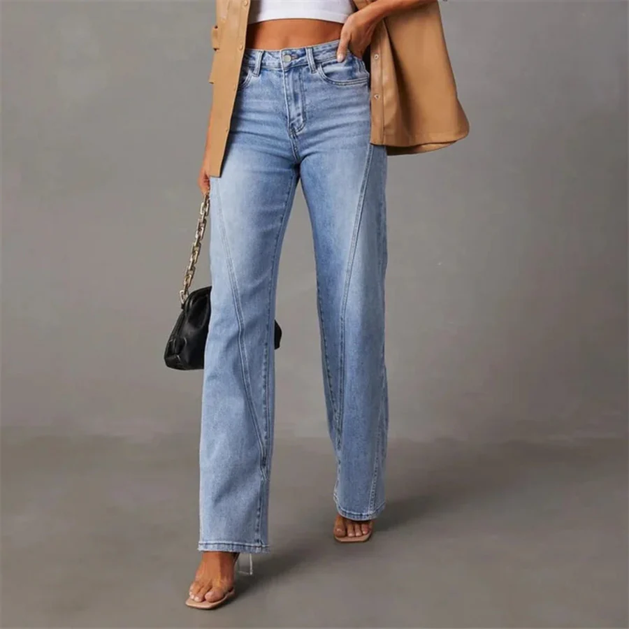 Isira | Damesjeans met hoge taille – met een opvallend diagonaal naadpatroon