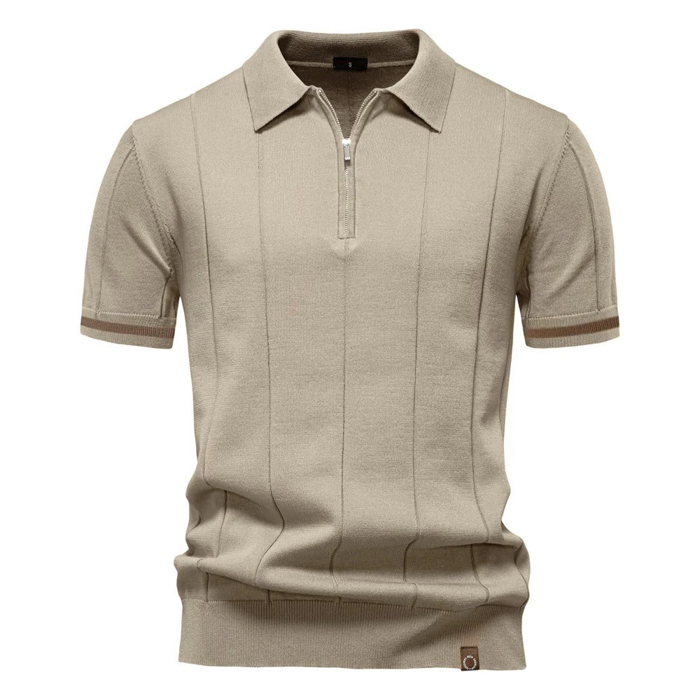 Daevor | Heren Ribgebreid Polo Shirt met Korte Mouwen en Kwartrits – Casual Business Polo Top