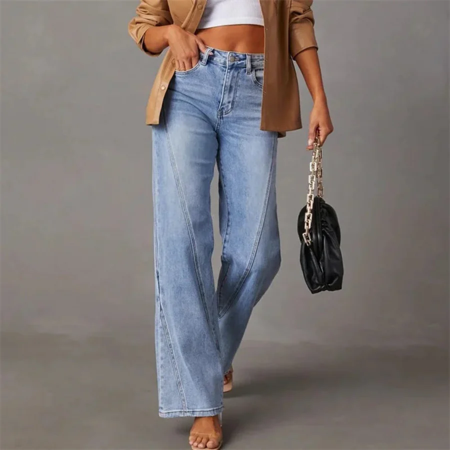Isira | Damesjeans met hoge taille – met een opvallend diagonaal naadpatroon