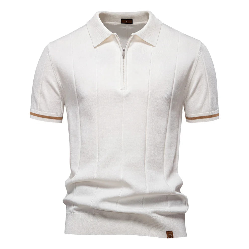 Daevor | Heren Ribgebreid Polo Shirt met Korte Mouwen en Kwartrits – Casual Business Polo Top
