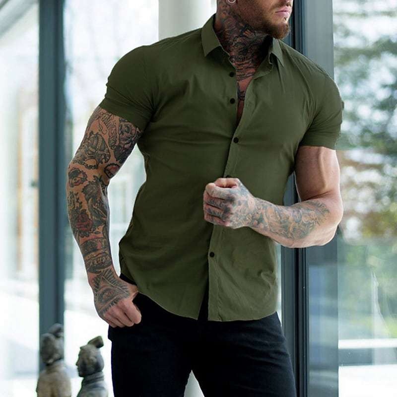 Ryvian | Getailleerd herenoverhemd met korte mouwen – Casual overhemd met knopen en slank model