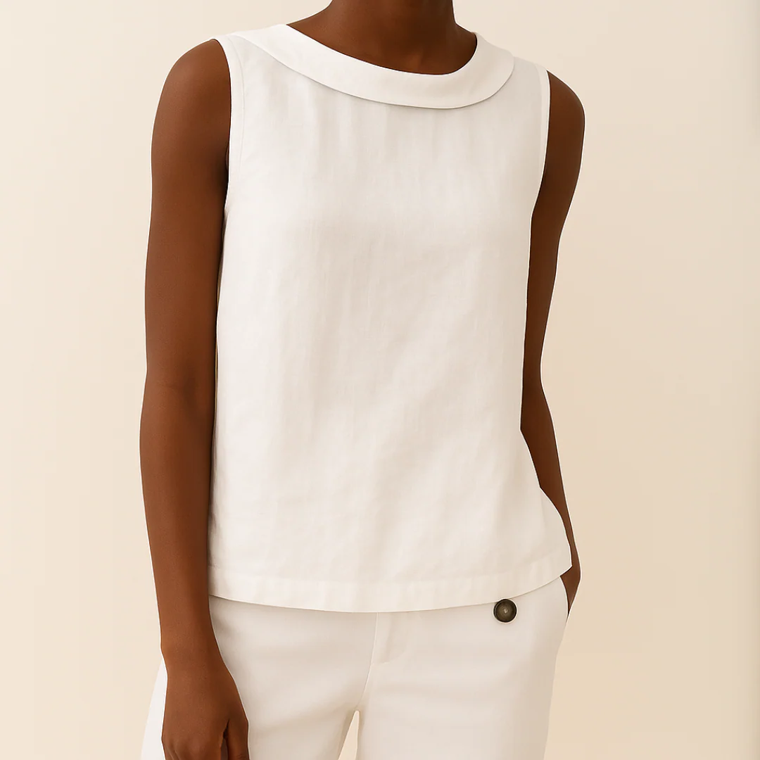 Yelvyn | Dames Mouwloze Blouse – Opstaande Kraag, Elegant Casual Zomertop