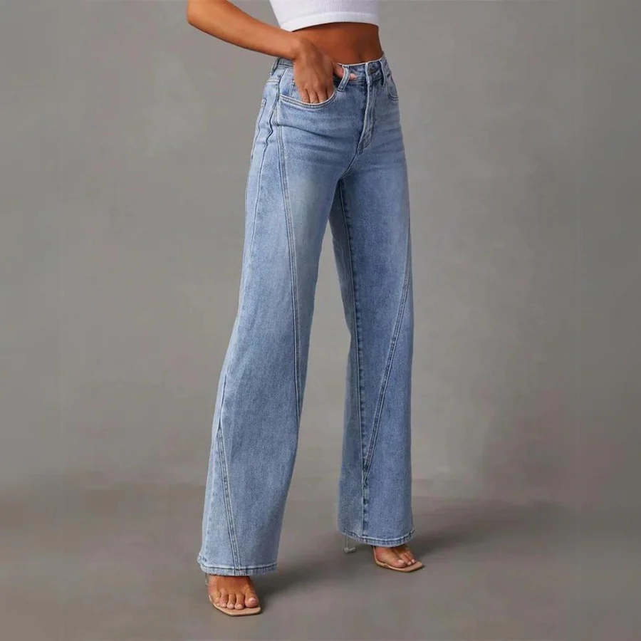 Isira | Damesjeans met hoge taille – met een opvallend diagonaal naadpatroon