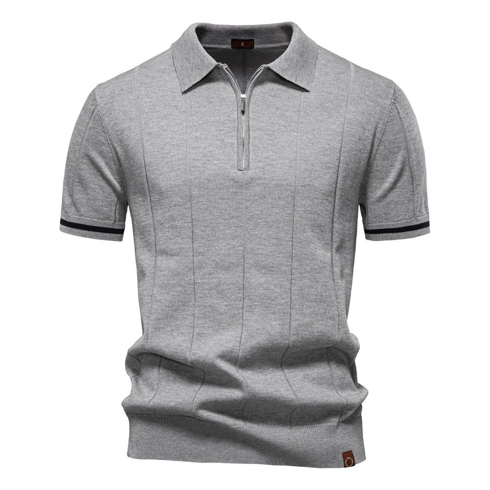 Daevor | Heren Ribgebreid Polo Shirt met Korte Mouwen en Kwartrits – Casual Business Polo Top