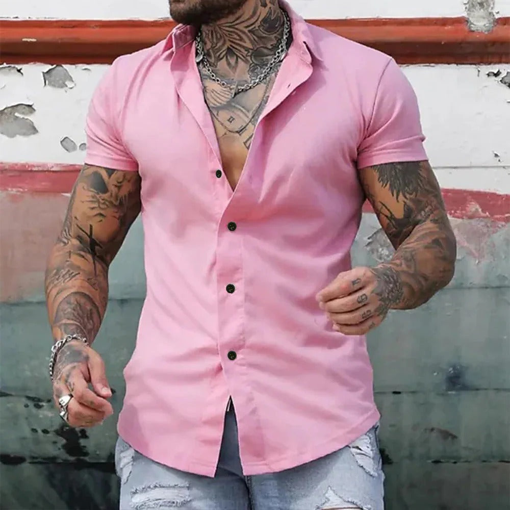 Ryvian | Getailleerd herenoverhemd met korte mouwen – Casual overhemd met knopen en slank model