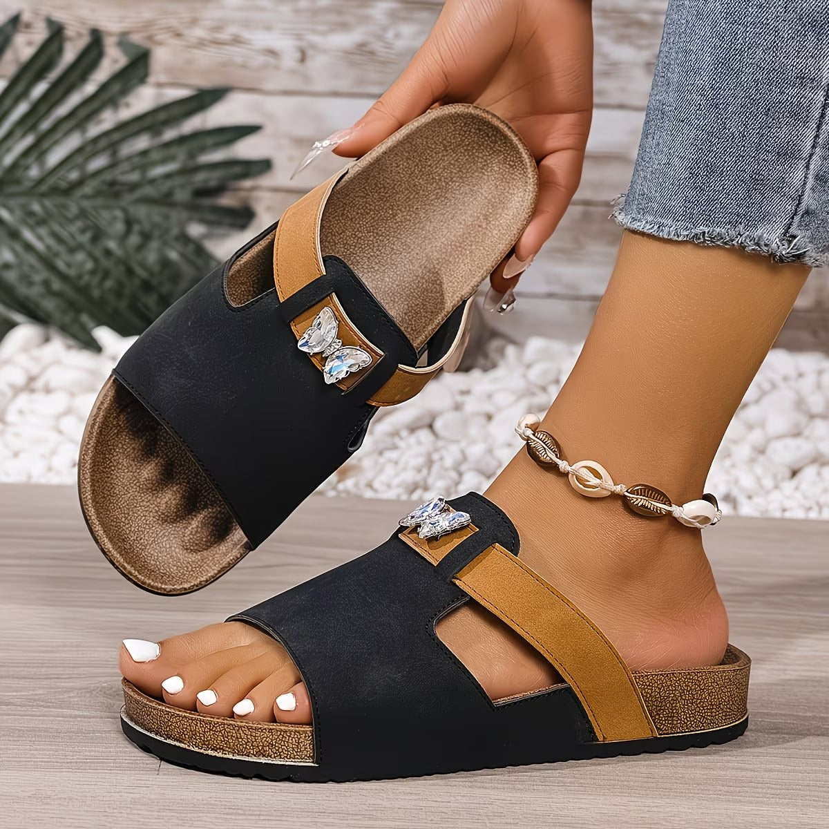 Selia | Platform Sandalen voor Dames – Instap Slippers met Platte Chunky Zool en Elegante Gesp