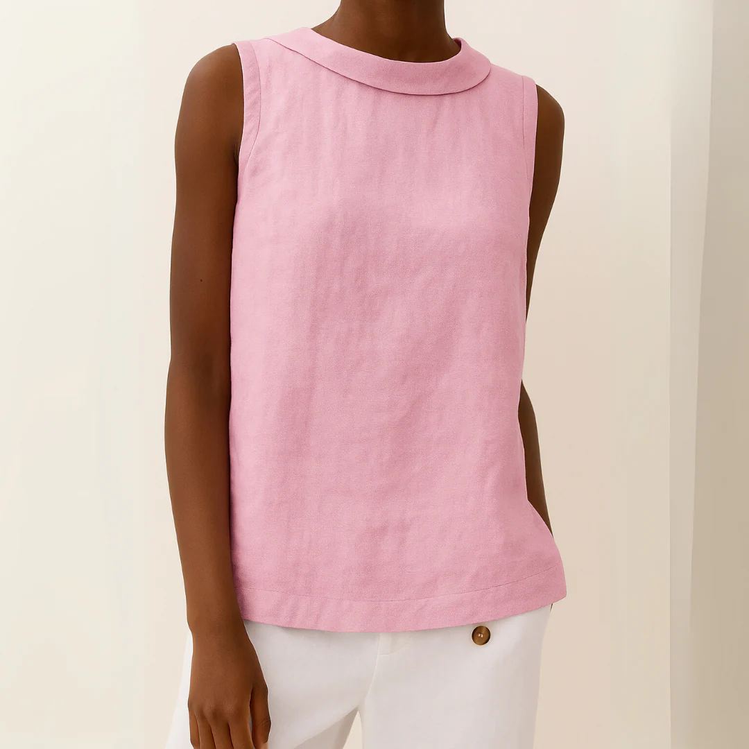 Yelvyn | Dames Mouwloze Blouse – Opstaande Kraag, Elegant Casual Zomertop