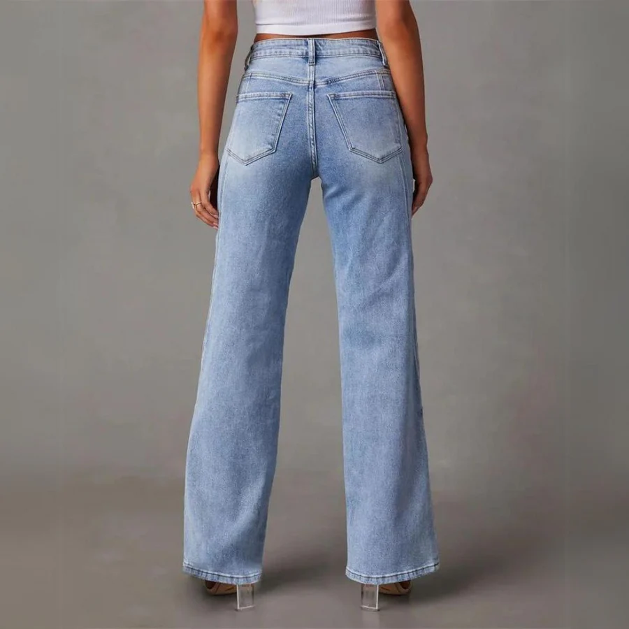 Isira | Damesjeans met hoge taille – met een opvallend diagonaal naadpatroon