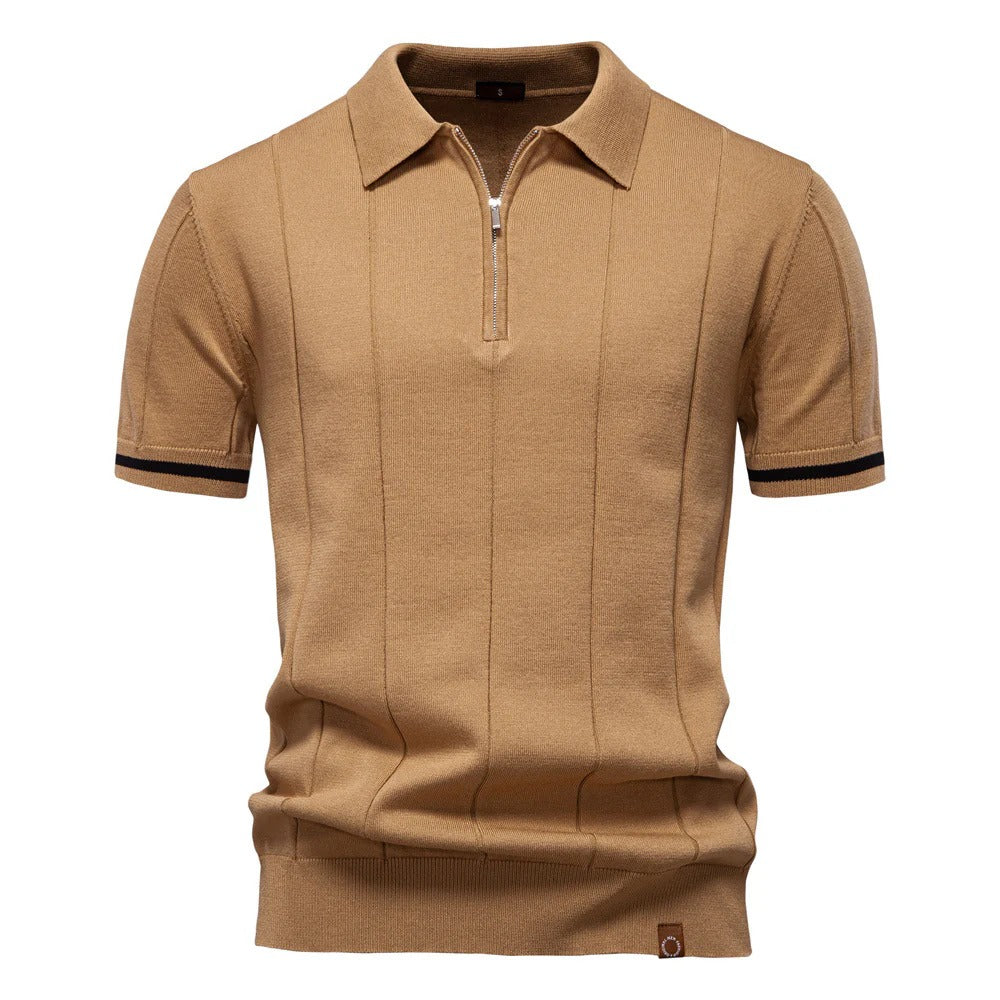 Daevor | Heren Ribgebreid Polo Shirt met Korte Mouwen en Kwartrits – Casual Business Polo Top