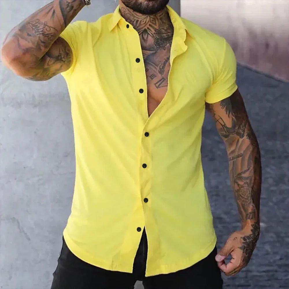 Ryvian | Getailleerd herenoverhemd met korte mouwen – Casual overhemd met knopen en slank model