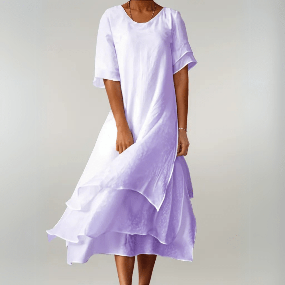 Sorellea | Losse Zomerjurk – Gelaagde Casual Midi Jurk met Halve Mouwen