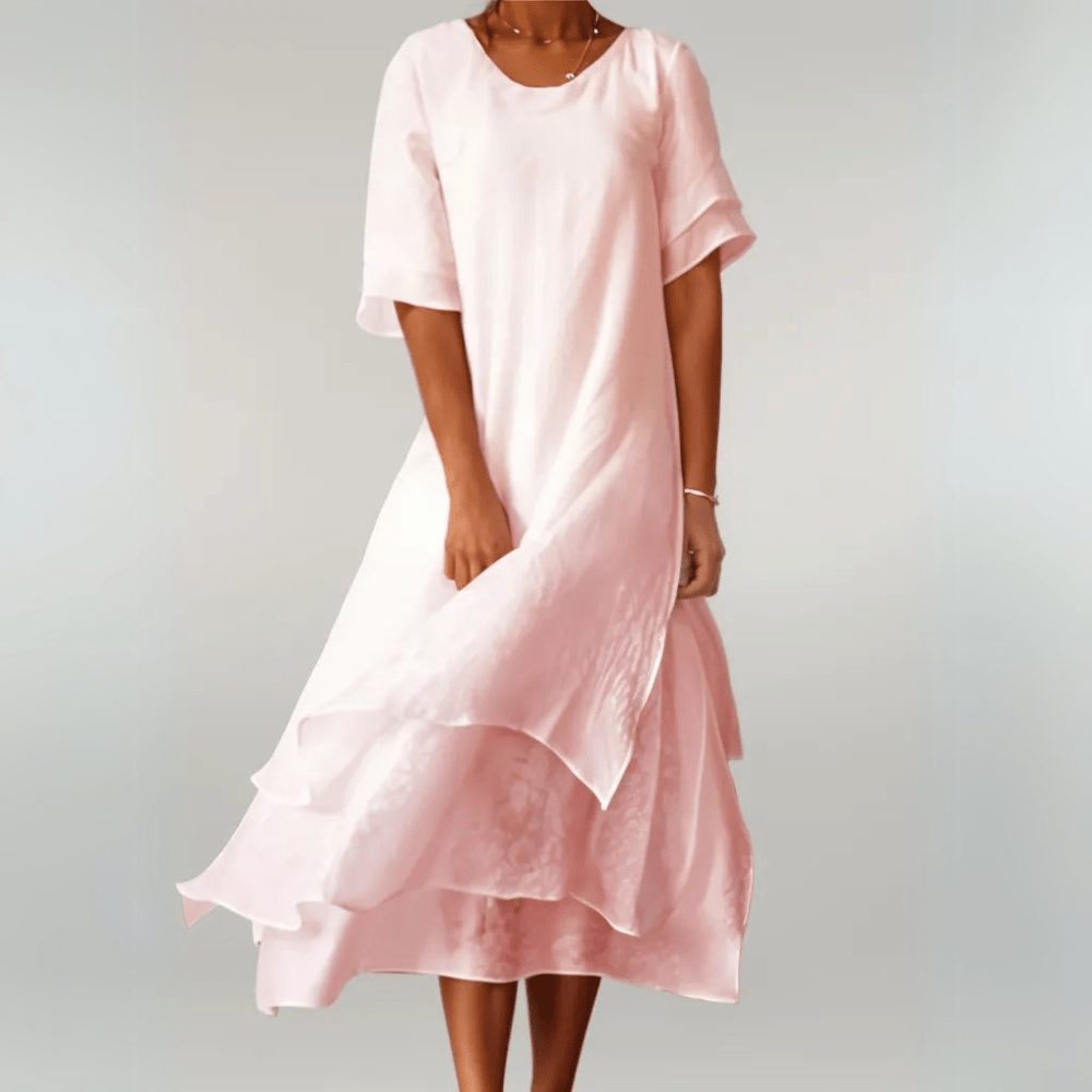 Sorellea | Losse Zomerjurk – Gelaagde Casual Midi Jurk met Halve Mouwen