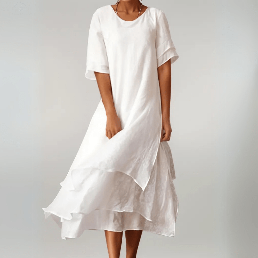 Sorellea | Losse Zomerjurk – Gelaagde Casual Midi Jurk met Halve Mouwen