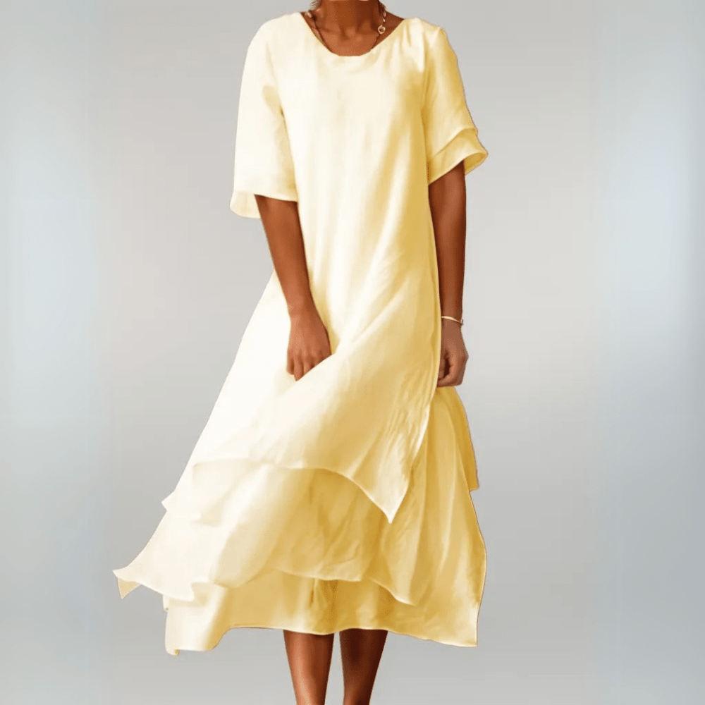 Sorellea | Losse Zomerjurk – Gelaagde Casual Midi Jurk met Halve Mouwen