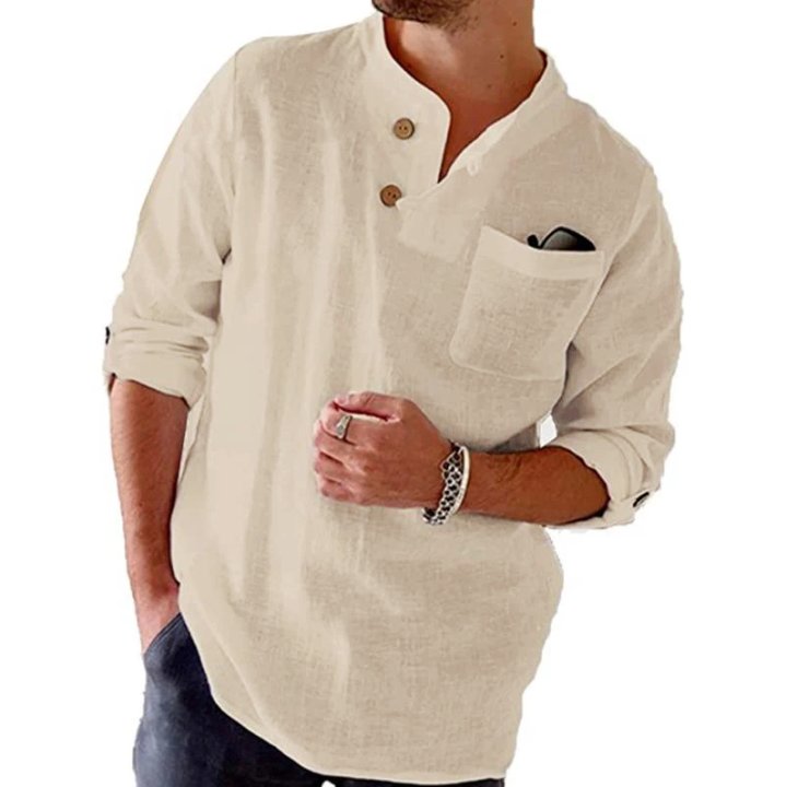 Rinaldo | Chemise homme à manches retroussables en coton et lin - Décontractée, respirante et confortable