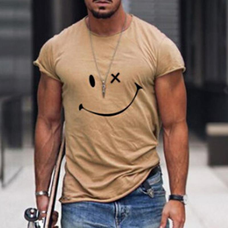Ylvar | Vintage T-shirt voor heren met smileyprint – korte mouwen, ronde hals, casual katoenen T-shirt