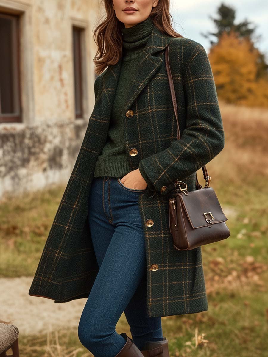Zailah | Élégant manteau vintage en laine à carreaux pour femme, fermeture boutonnée, manteau d'hiver chaud