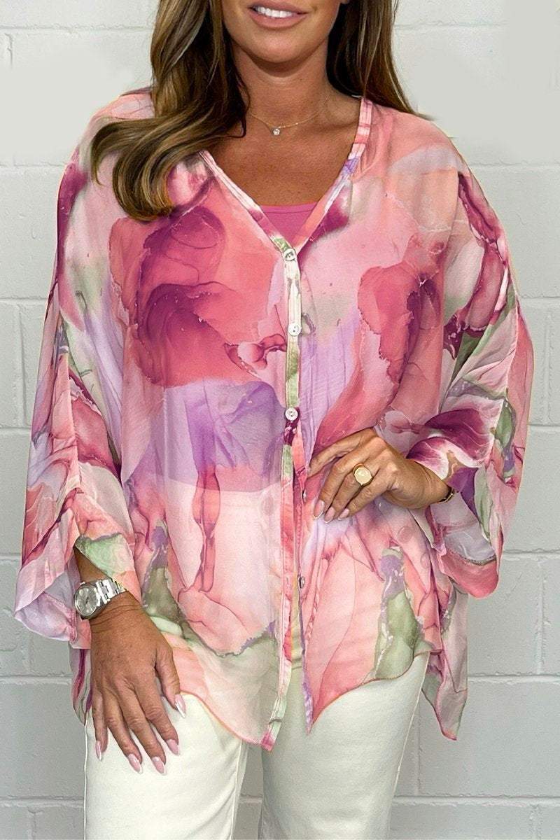 Zarelae | Elegante chiffon blouse voor dames – Kleurrijke bloemenprint