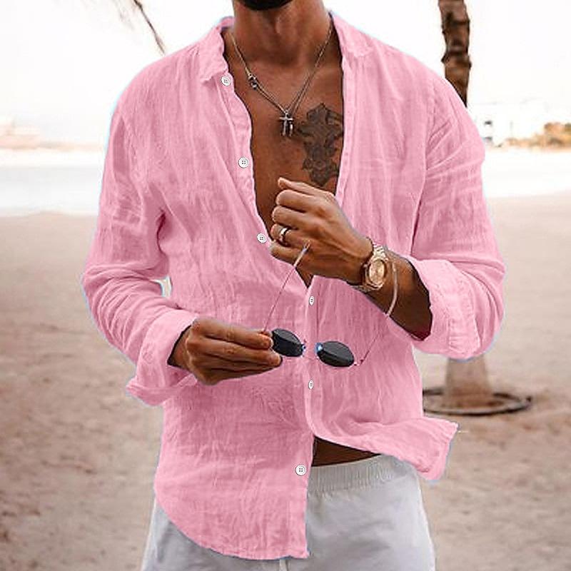 Daryon | Herenkatoenen linnen shirt met lange mouwen – casual effen kleur met knopen, ademend