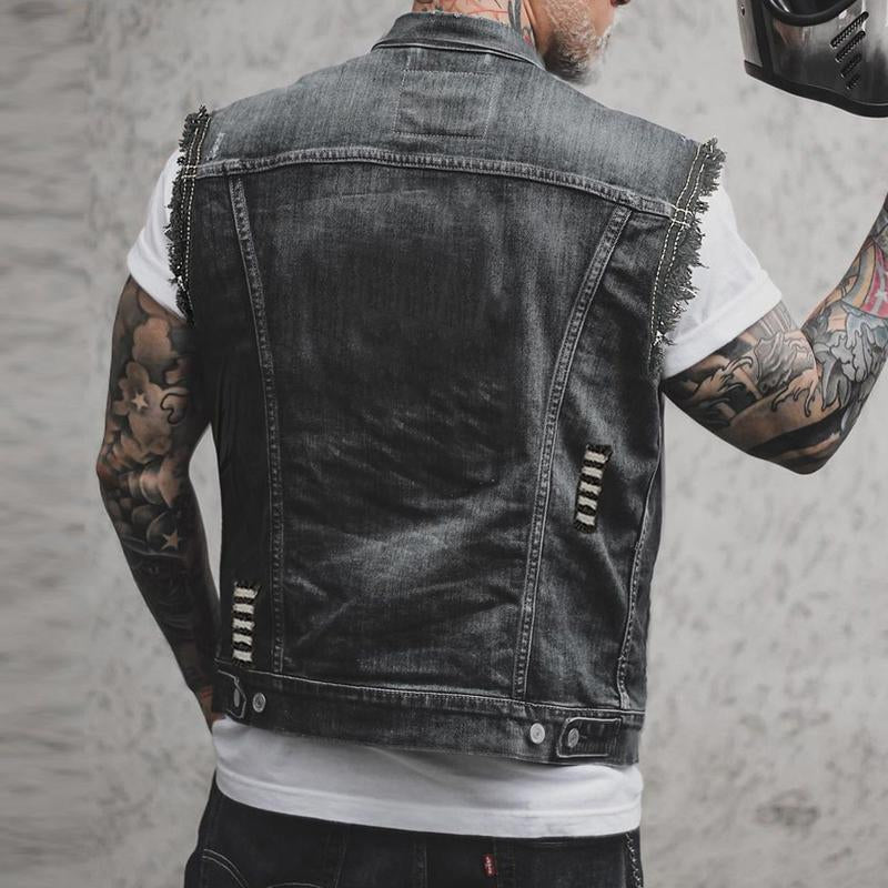 Veyric | Herren-Jeansweste im Used-Look – ärmellose, lässige Streetwear-Weste, stylische, leichte Jacke