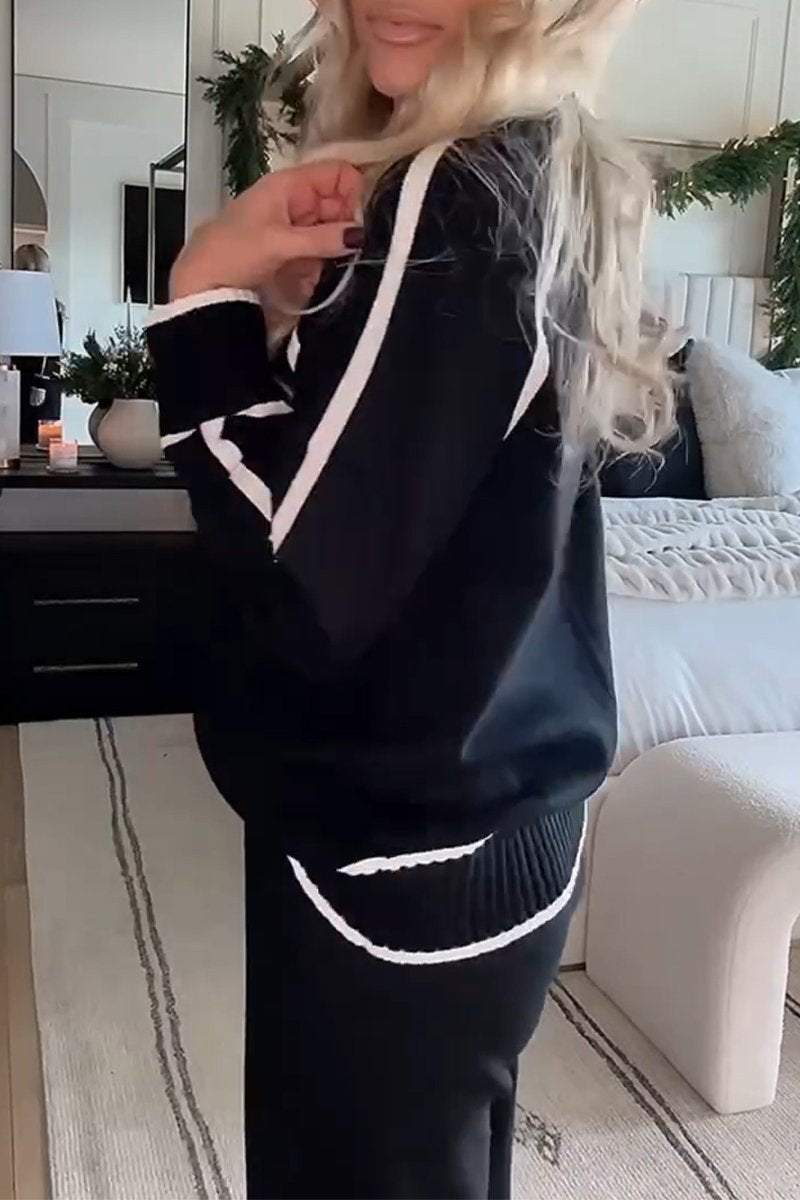 Larise | Zweiteiliges Strickset für Damen – Pullover mit Rundhalsausschnitt und Hose mit weitem Bein