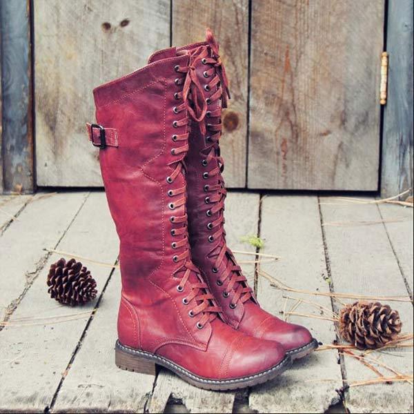 Naima | Bottes hautes pour femmes en cuir vintage - à lacets, confort orthopédique