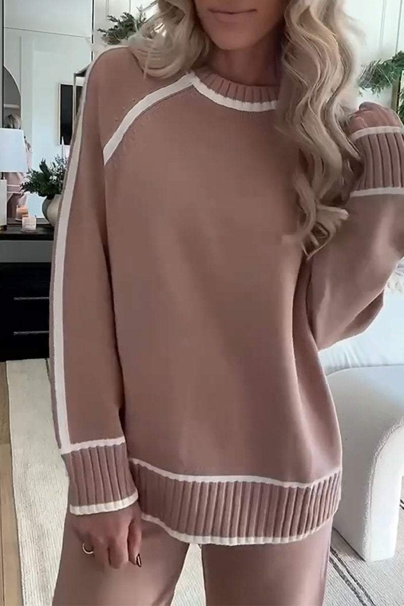 Larise | Zweiteiliges Strickset für Damen – Pullover mit Rundhalsausschnitt und Hose mit weitem Bein