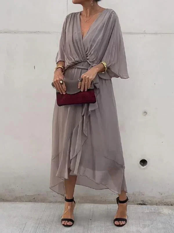 Emory | Chiffon Wikkeljurk voor Dames met V-hals – Lichtgewicht, Vloeiende Zomer Midi-jurk