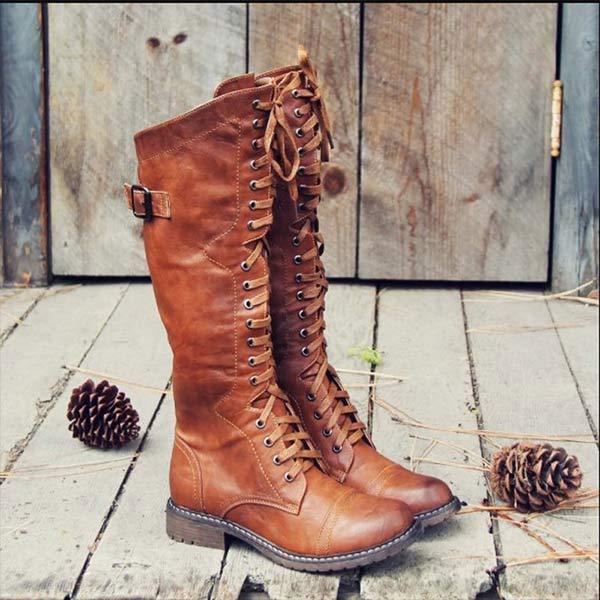 Naima | Bottes hautes pour femmes en cuir vintage - à lacets, confort orthopédique