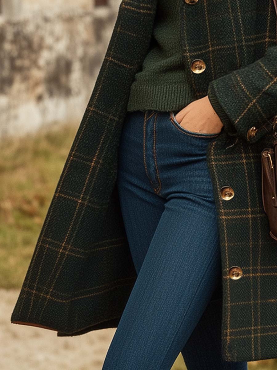 Zailah | Élégant manteau vintage en laine à carreaux pour femme, fermeture boutonnée, manteau d'hiver chaud
