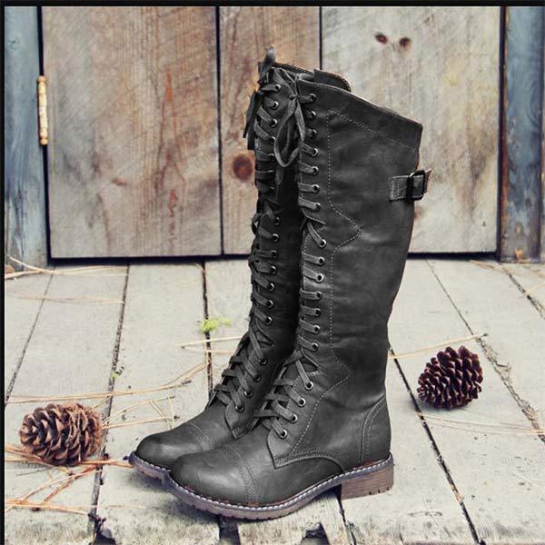 Naima | Bottes hautes pour femmes en cuir vintage - à lacets, confort orthopédique
